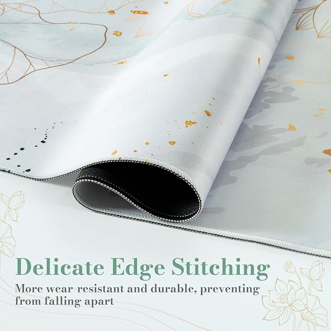 iCasso Desk Cover Mat, Extra Large Lotus Mouse Pad, Desk Pad Mat,Office Matt for Desktop Protector, Anti-Slip XXL Big Mousepad with Stitched Edges for Laptop Computer Keyboard(Green Lotus Leaf)