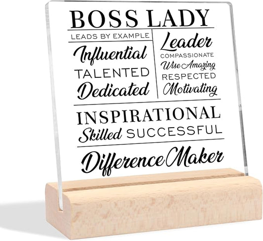Boss Lady Gifts for Women, Best Boss Gifts Boss Birthday Gifts for Women Office Decor, Boss Lady Gifts Cool Gifts for Bosses Clear Acrylic Desk Decorative Sign for Boss Office Desk Decor