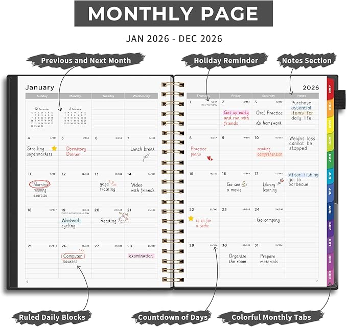 EMSHOI 2026 Appointment Book, A4 15-Minute Hourly Planner, JAN 2026 - DEC 2026, Daily Weekly Monthly, 100GSM Thick Paper, PVC Cover, Colorful Tabs - for Work, School, Salon Scheduling