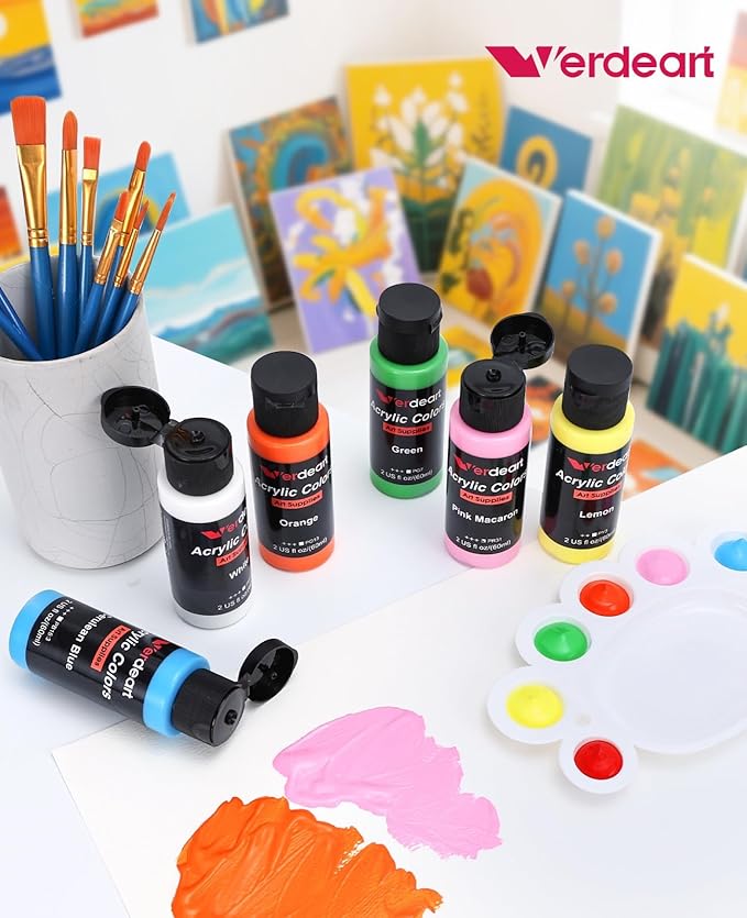 Acrylic Paint Set - 50 Colors 2 oz/59 ml Acrylic Paints for Professional Artists with 10 Brushes , Art Supplies for Painting Canvas Rock Wood Ceramic Glass Art Craft Painting, Rich Pigments Lasting Quality for Beginners, Students & Professional Artist