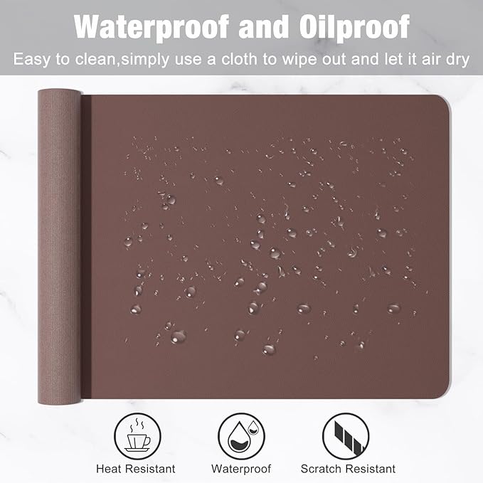 Hsurbtra Desk Pad, 30" x 14" PU Leather Desk Mat, XL Extended Mouse Pad, Waterproof Desktop Blotter Protector, Non-Slip Ultra Thin Large Laptop Keyboard Writing Mat for Office Home, Dark Oak