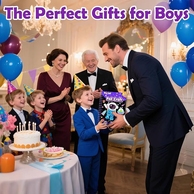 FUNNYB&G Foil Art Craft for Kids - Christmas Crafts Gift Party Favors Stocking Stuffers for Kids Fun Art Supplies Creative Birthday Gift Travel Toys for Girls Boys 4 5 6 7 8 9 Years Old (Space)