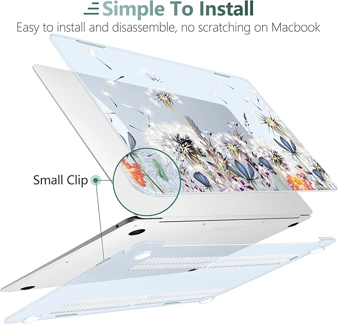 DONGKE for MacBook Air 13 Inch Case 2021-2018, Compatible with A2337 M1 A2179 A1932 Support Retina Display & Touch ID, Hard Shell Plastic Cover with Keyboard Skin - Dandelion