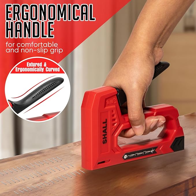 SHALL Light Duty Staple Gun for Wood - Red Upholstery Staple Gun with 1600pcs JT21 Staples 1/4, 5/16, 3/8 inch and Staple Remover - Fabric Stapler Gun for Crafts, DIY, Decoration