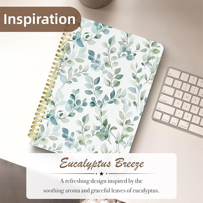 Cute Spiral Notebook journal B5 Aesthetic Pretty Design for Women Girls Kawaii with Pocket, 10 x 7.2 inch, Lined, Spring Leaves