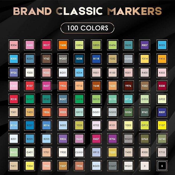 Caliart Markers, 100 Colors Dual Tip Art Markers Sketch Pens Permanent Alcohol Based, with Case for Adult Kids Halloween Drawing Sketching (Black Barrel)