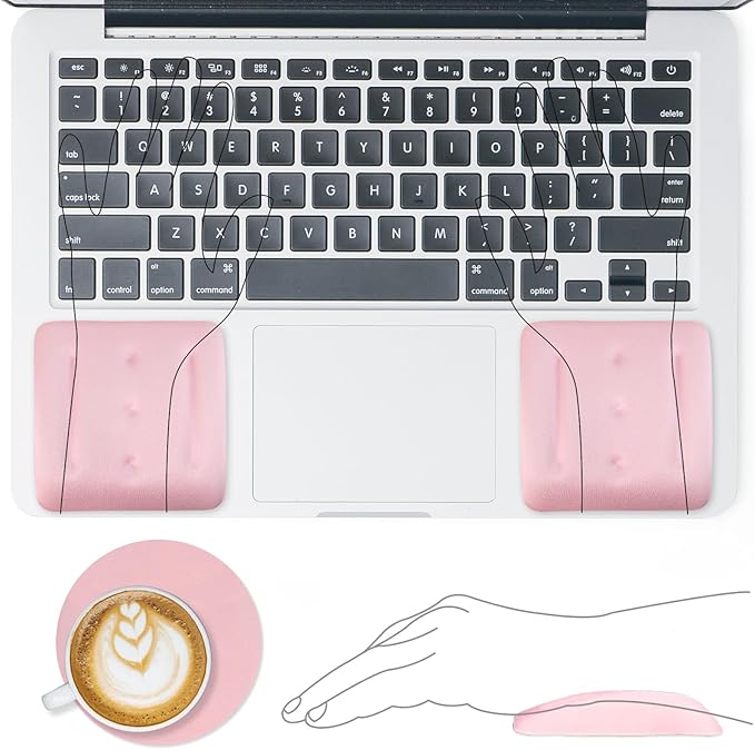 VAGAU Wrist Rests for Laptop, Wrist Support for Keyboard and Mouse, Ergonomic Memory Foam Wrist Pads for Laptop, Office, Computer, Comfortable Typing Wrist Pain & Carpal Tunnel Relief（Pink）