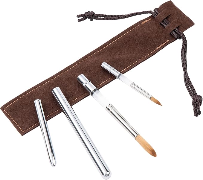 Falling in Art Travel Brush Set- 2PCS Synthetic Kolinsky Hair Round Portable Artist Paintbrushes with Protective Pouch for Watercolor,Gouache, Acrylic Paints Silver
