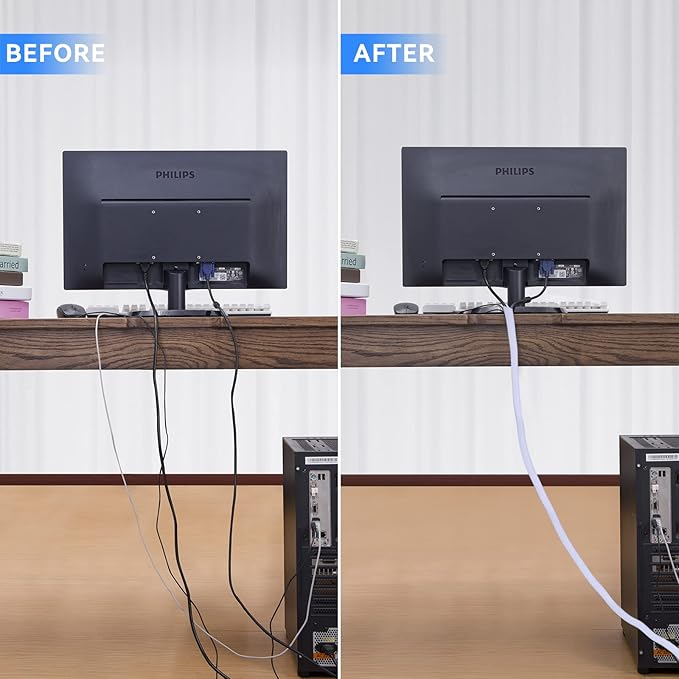 AGPTEK Cable Sleeve Cover, 25ft - 4/5 inch Desk Cord Organizer Cable Hider, Home Office Wire Management Computer TV Wire Loom Tubing, Pet Proof Cord Protector, from Cat Dog Chewing, White