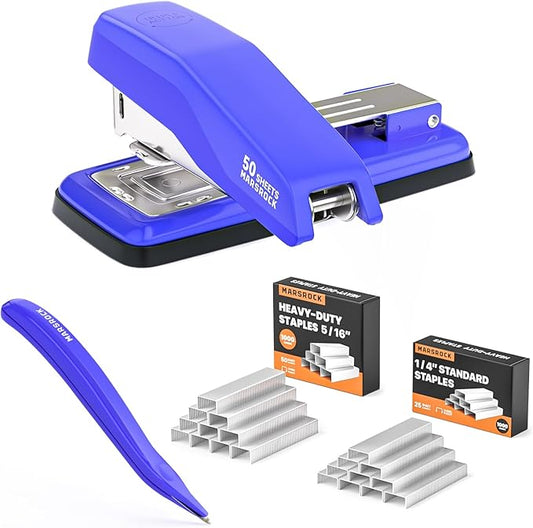 Desktop Stapler, Swing-Arm Swivel Stapler, 50 Sheet Capacity, 2000 Staples and Staple Remover, Rotatable Heavy Duty Staplers for Office, Home, Classroom, Booklet, Book Binding, Blue
