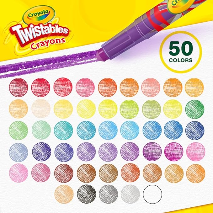 Crayola Mini Twistables Crayons for Kids (50ct) Stocking Stuffers & Holiday Gifts, No Peel Toddler Crayons for Coloring Books, Arts & Crafts Supplies, 3+
