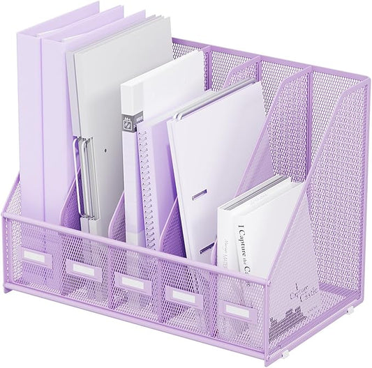 Marbrasse Desk File Organizer with 5 Vertical Compartments Mesh Magazine File Holder for Office, Home, School