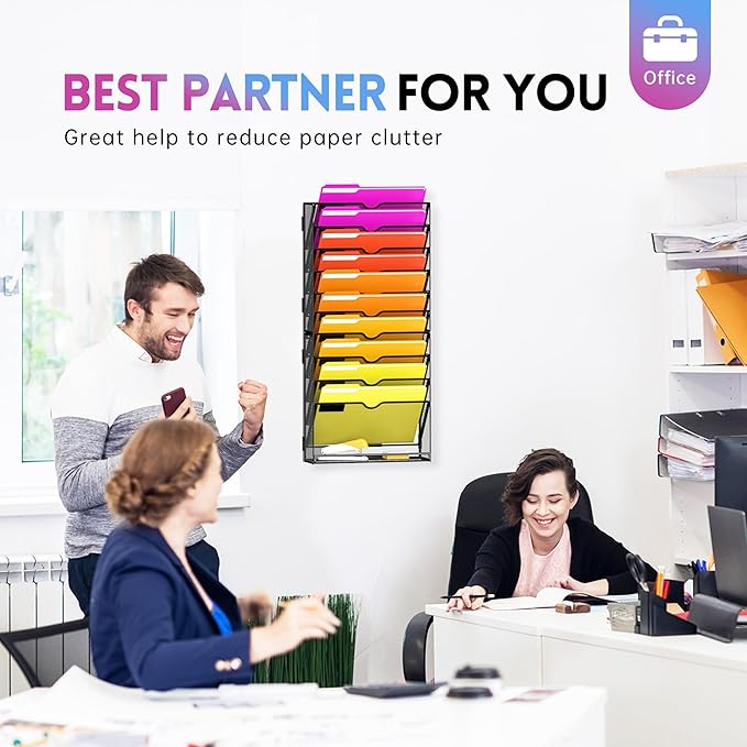 11-Tier Wall File Organizer Hanging File Organizer for Papers, Folders, Files, Magazine, Document, Mesh Wall Mount File Holder for Office Home School, Black 2 Pack