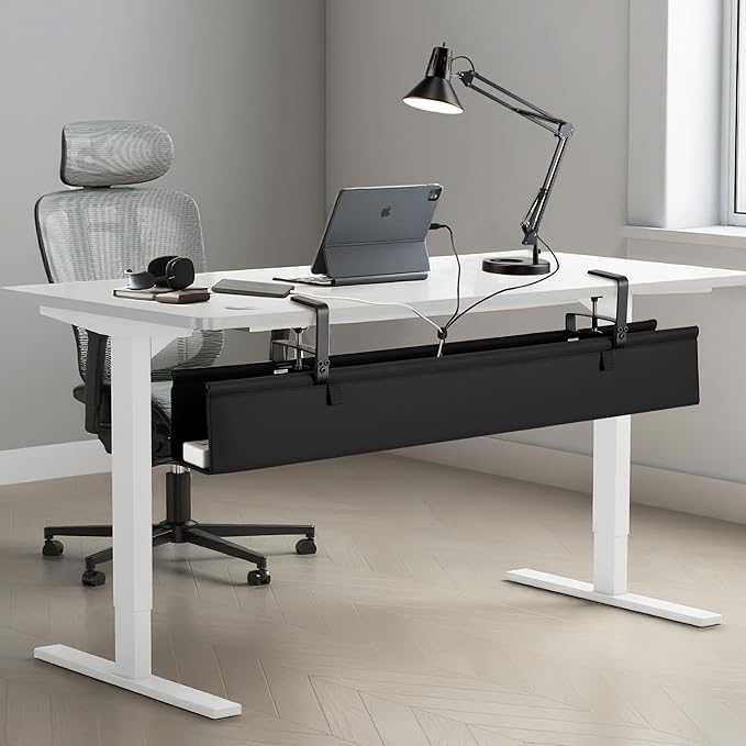 Desk Cable Management Tray, Fabric Cable Organizer, No Drill Large Clamp/Screw Mount Wire Organizer-Support Up to 30lbs, Standing Desk Cable Management for Office Home (Black,48 Inch)