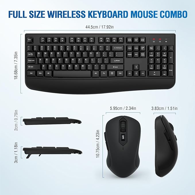 Wireless Keyboard and Mouse Combo, Full-Sized 2.4GHz Wireless Keyboard with Comfortable Palm Rest and Optical Mouse for Windows, Mac OS PC/Desktops/Computer/Laptops (8 Pack)