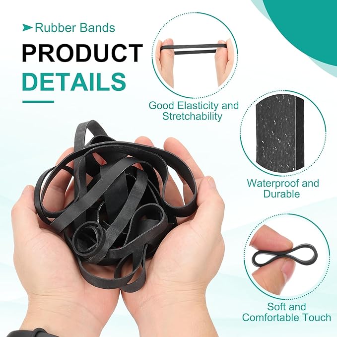 uxcell 600Pcs Rubber Bands, 3.15 x 0.2 Inch Elastic Stretchable Rubber Bands Home Office Supplies for File Folders Little Boxes Securing Trash Can, Black