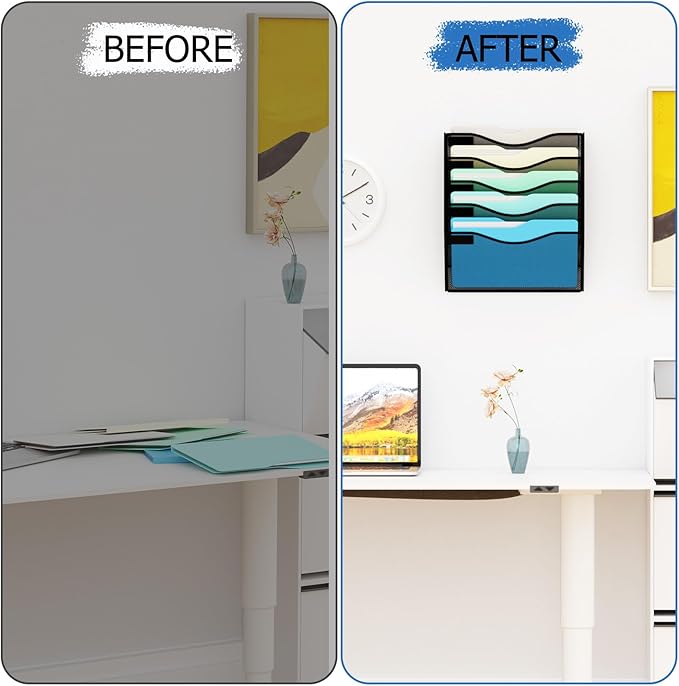 JessYo 5 Pocket Wall File Organizer Wall Mounted Mail Folder Paper Document Holder Clipboard Storage Organization Pocket Vertical Hanging Magazine Rack for Office Home School, Black