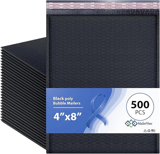 Black Small Bubble Mailers 4x8 Inch #000 | Thick Padded Poly Bubble Mailer Envelopes | 500 Pack Bulk | Trading Card Sports Card Shipping Made In USA