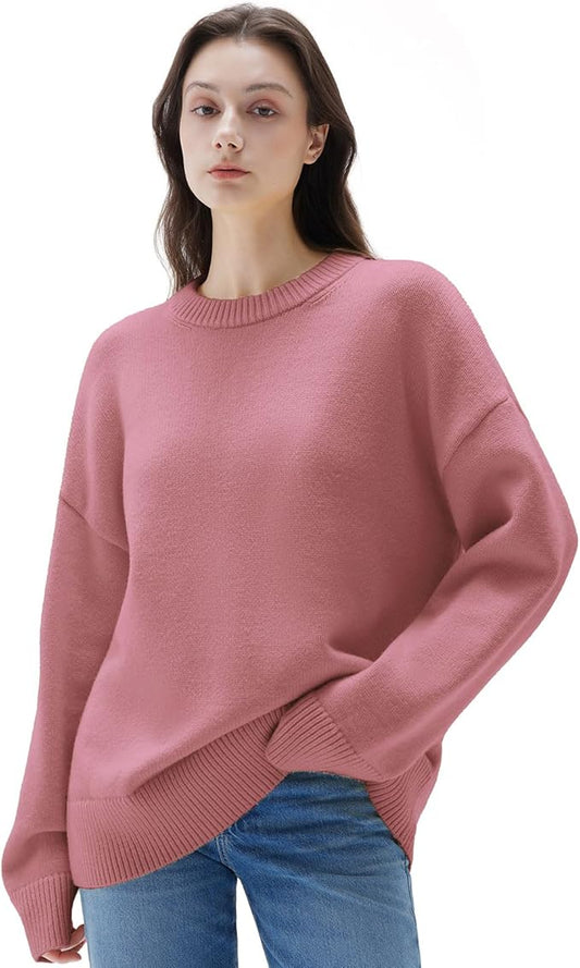 SUUKSESS Women Cashmere Oversized Long Sleeve Pullover Sweater Crew Neck Jumpers