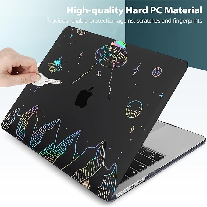 KEROM Clear Black Case for MacBook Air 15 Inch 2025 2024 2023 M4 M3 M2 A3241 A3114 A2941, MacBook Air M4 15 inch Case, Protective Plastic Hard Shell & Keyboard Cover for Mac Air 15, Planet