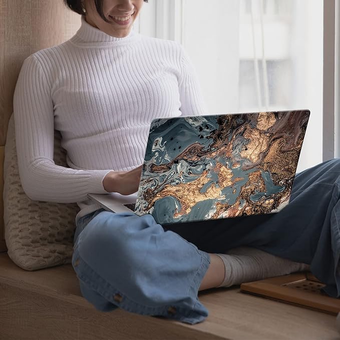 KEROM Compatible with MacBook Pro 16 inch Case 2024-2021 M4 M3 M2 M1 Pro/Max Chip A3403 A3186 A2991 A2780 A2485, Protective Plastic Hard Shell Case & Keyboard Cover, Has Logo Cutout, Gold Marble