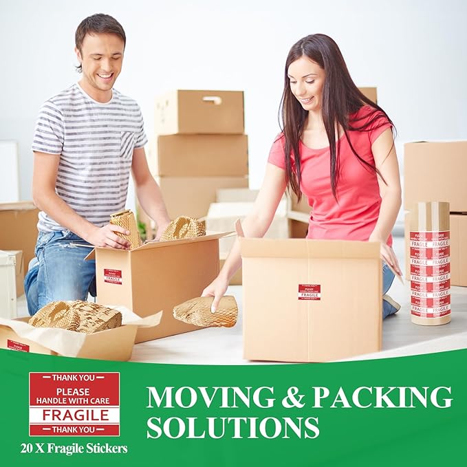 Honeycomb Packing Paper Wrap 12"x400' Sustainable Alternative to Bubble Cushioning Wrap Biodegradable & Fully Recylable for Moving/Shipping/Packing Roll with 20 Fragile Stickers