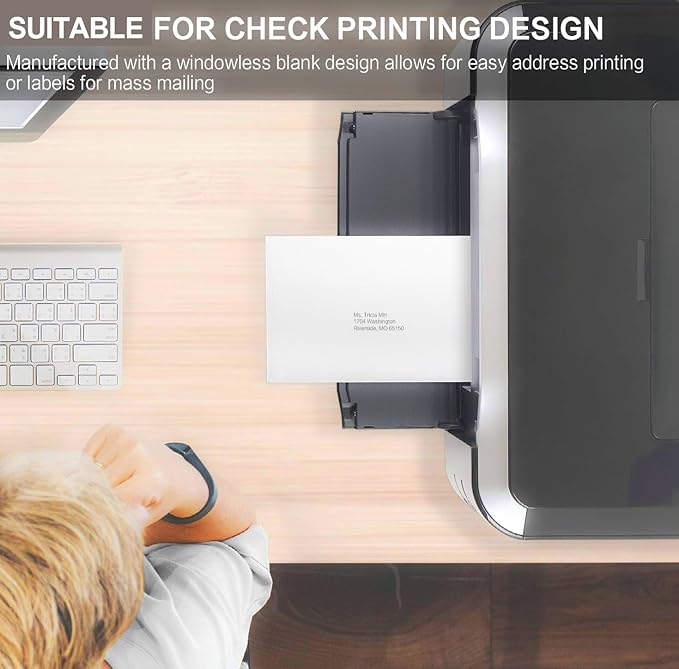 HERKKA #10 Security Self-Seal Envelopes, No.10 Windowless Bussiness Envelopes, Security Tinted with Printer Friendly Design - Size 4-1/8 x 9-1/2 Inch - White - 24 LB - 500 Pack