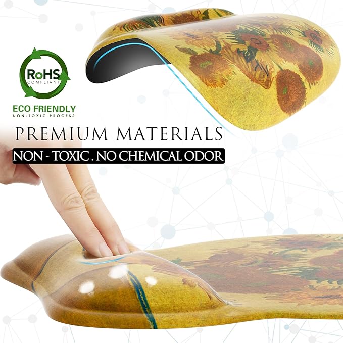 MROCO Ergonomic Mouse Pad with Gel Wrist Rest, Comfortable Mousepad with Smooth Wrist Support Surface and Non-Slip PU Base for Pain Relief, Computer, Laptop, Office & Home, 9.4 x 8.1 in, Sunflower