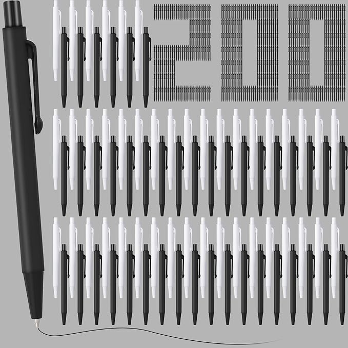 Geyoga 200 Pcs 4'' Mini Black Pens Bulk 0.7 mm Fine Point Small Retractable Ballpoint Pens with Clip for Notebook School Office(Black and White)