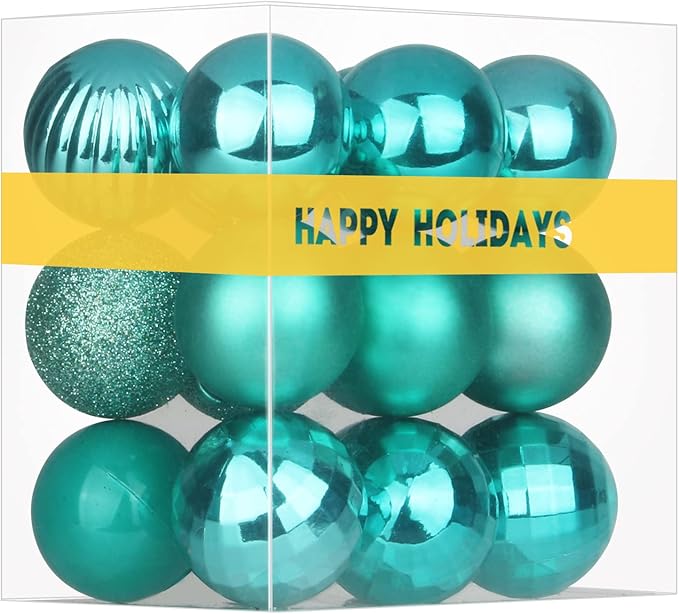Teal 2.5" Christmas Balls Christmas Tree Decoration Ornaments Shatterproof Hanging Balls for Birthday Halloween Holiday Wedding Decorations Set of 18pcs
