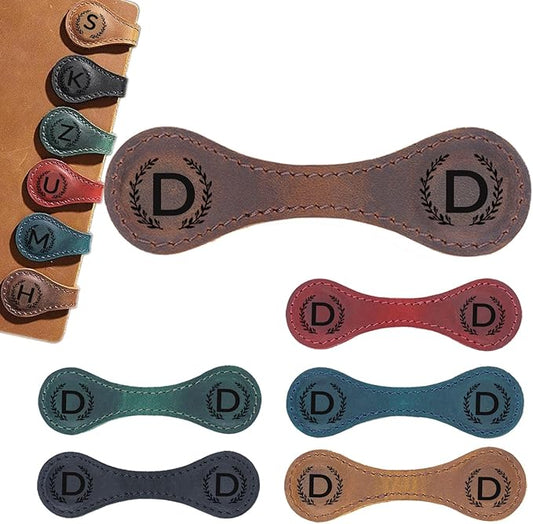 Magnetic Leather Bookmark with 26 Initial for Reading Women,Personalized Magnet Book Marks Gifts for Men,Book Lovers (Dark Brown, D)