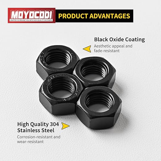 #10-24 (80 Pack) Hex Head Nuts, Black Oxide 304 Stainless Steel 18-8 Hexagon Nuts, Hex Drive, Standard Inch Coarse Thread