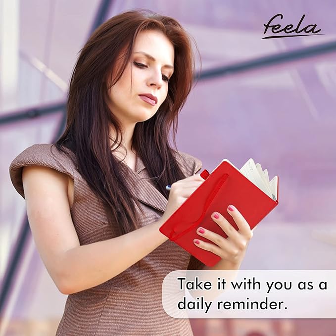 feela 3 Pack Notebooks Journals Bulk with 3 Black Pens, A5 Hardcover Notebook Classic Ruled Lined Journal Set with Pen Holder for Work Business Journaling Note Taking, 120 GSM, 5.1”x8.3”, Red