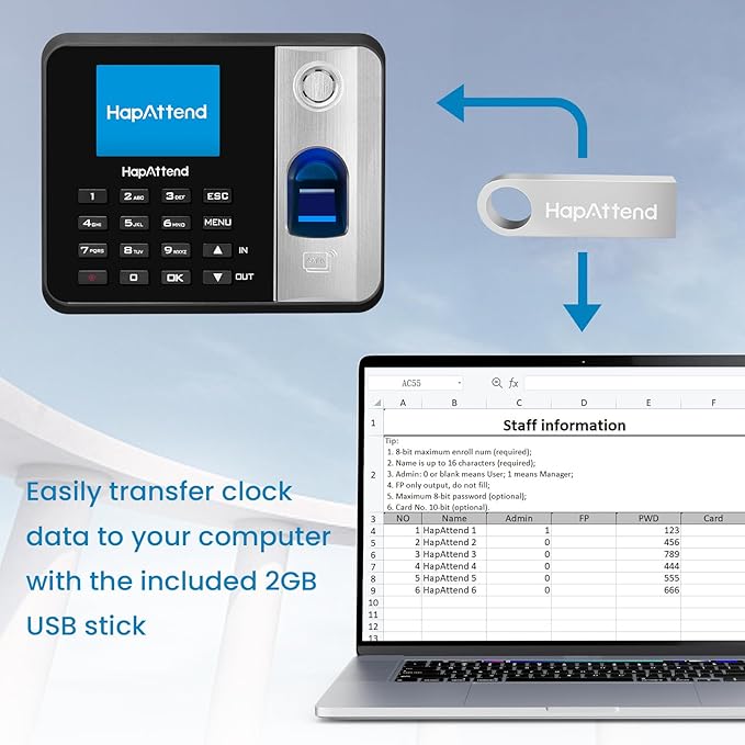 Time Clock - Fingerprint Time Clocks for Employees Small Business Automatic Calculate Hours, H1 Standalone Offline Biometric Clock in Machine for Employees with 5 RFID Cards (0 Monthly Fees)