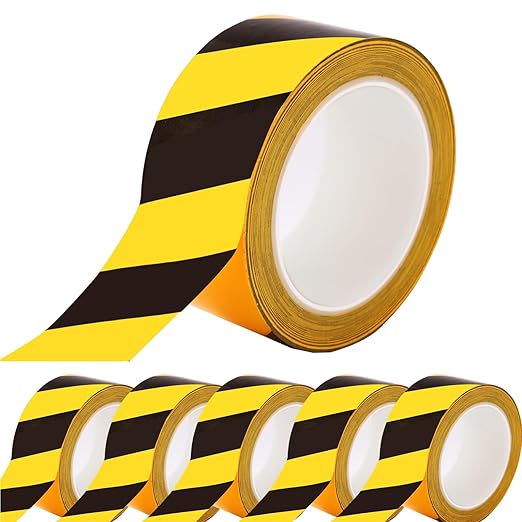 2 Inch x 660 FT Black & Yellow Floor Marking Tape, High-Visibility & Adhesive Hazard Tape for Caution & Aisle Marking, Caution Warning Safety Stripe Tape Roll for Walls Steps Pipes Equipment