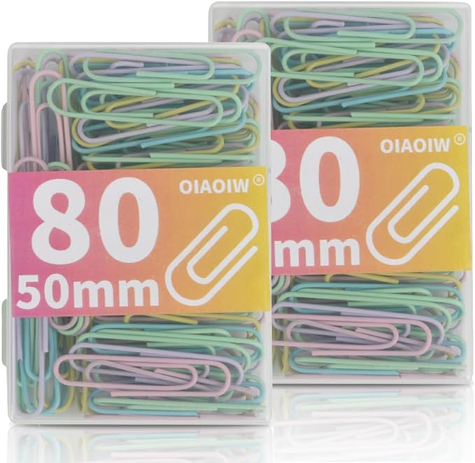 Macaron Paper Clips Large Size Colored Paper Clip 2Inch (50mm) 160 Pack PaperClips 2 Boxes of 80 PCS Each Suitable for Office School Paperwork and Daily Use