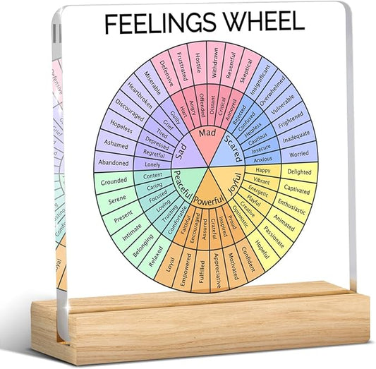 Therapy Office Desk Decor, Mental Health Decoration, School Counselor Gifts, Gifts for Women Psychologist School Counselor Therapist, Halloween Christmas Gift Feelings Wheel Acrylic Sign