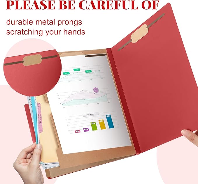 Skyygemm 12 Pcs Classification Folders Letter Size, 2 Pocket Dividers Pressboard File Folder with Fasteners, Expanding File Organizer Bulk for Teachers, Clergy, Office, Church, Christmas (Red)