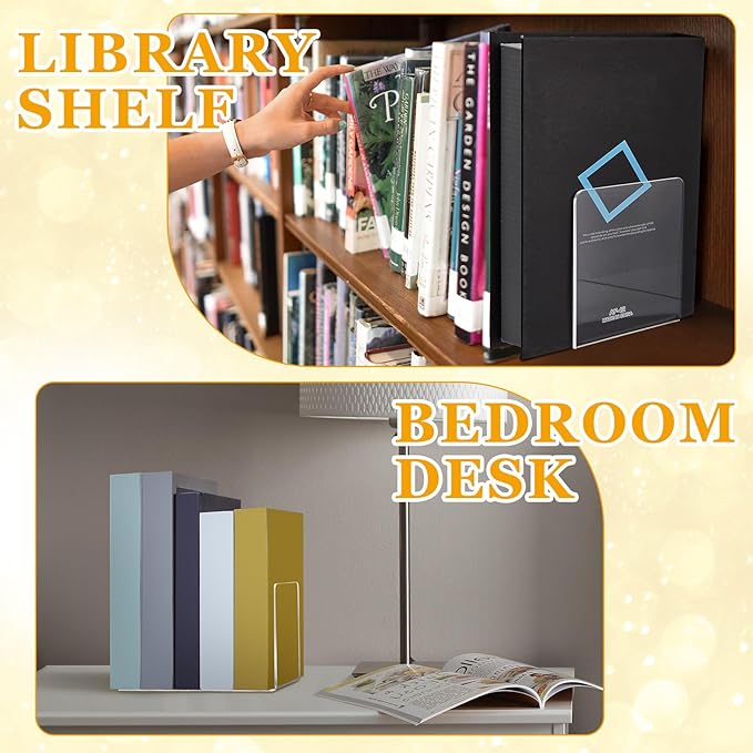 Maitys 75 Pcs Plastic Book Ends Bulk Clear Acrylic Bookends for Shelves Decorative Book Organizer Heavy Duty Holder Office Stoppers Bookshelf Desktop Decor for Movies, CDs, Video Games