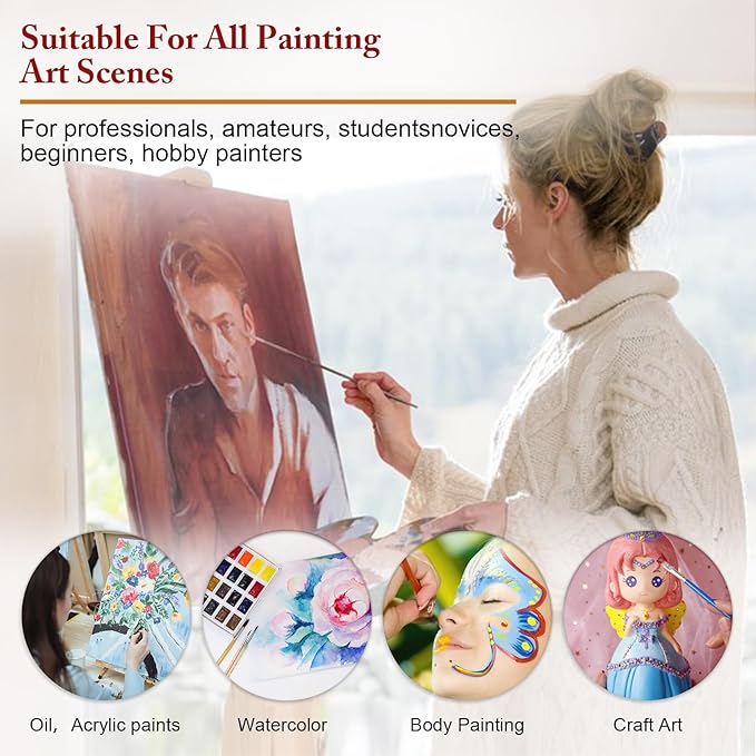 Bougimal 32 Pcs Paint Brushes for Acrylic Painting, Premium Nylon Bristles with Round, Filbert, Flat, Fan, Angle, Fine Detail Brush, Paint Brush Set for Acrylic, Oil, Watercolor