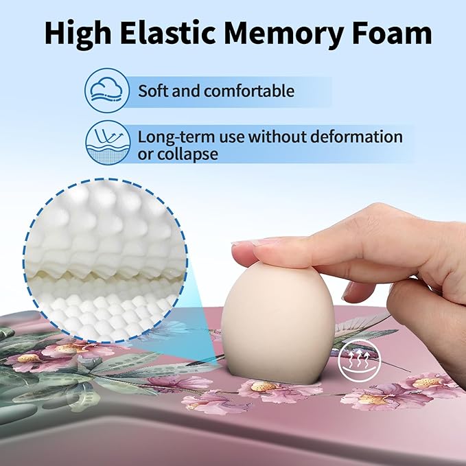 YIWEI Ergonomic Mouse Pad with Wrist Rest Support, Mousepad with Comfortable Memory Foam Wrist Rest and Non-Slip PU Base for Pain Relief, Computer, Laptop, Office, Home (Hummingbird)