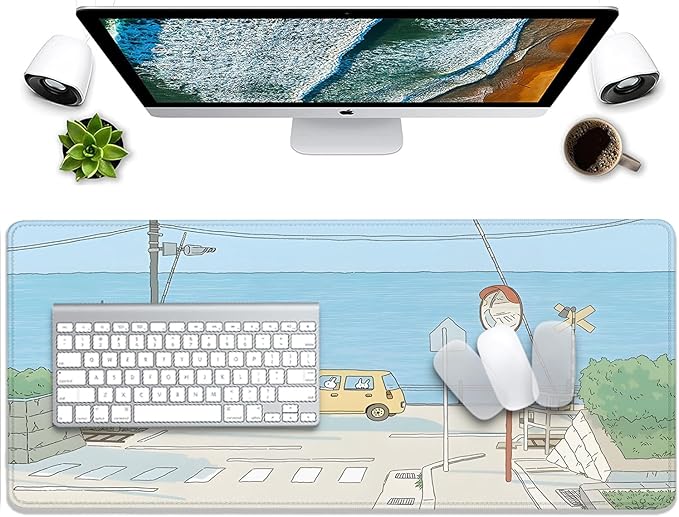 Cute Desk Mat Kawaii Anime Large Gaming Mouse Pad Cartoon Rabbit Desk Pad,Stitched Edges Non-Slip Waterproof Rubber Base Mous Mat for Office,Computer,Keyboard,Laptop and Home Desk Pad(27.5X11.8 in)