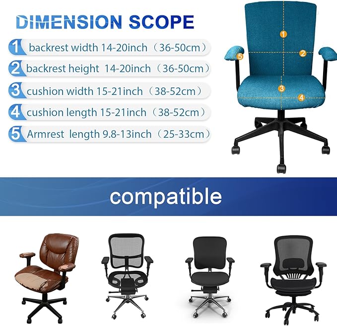 Tallew 4 Pcs Office Chair Covers Set Computer Universal Protective Stretchable Chair Seat Covers Desk Armrest Slipcovers Pads Office Cushion Backrest for Rotating(Emerald Green)