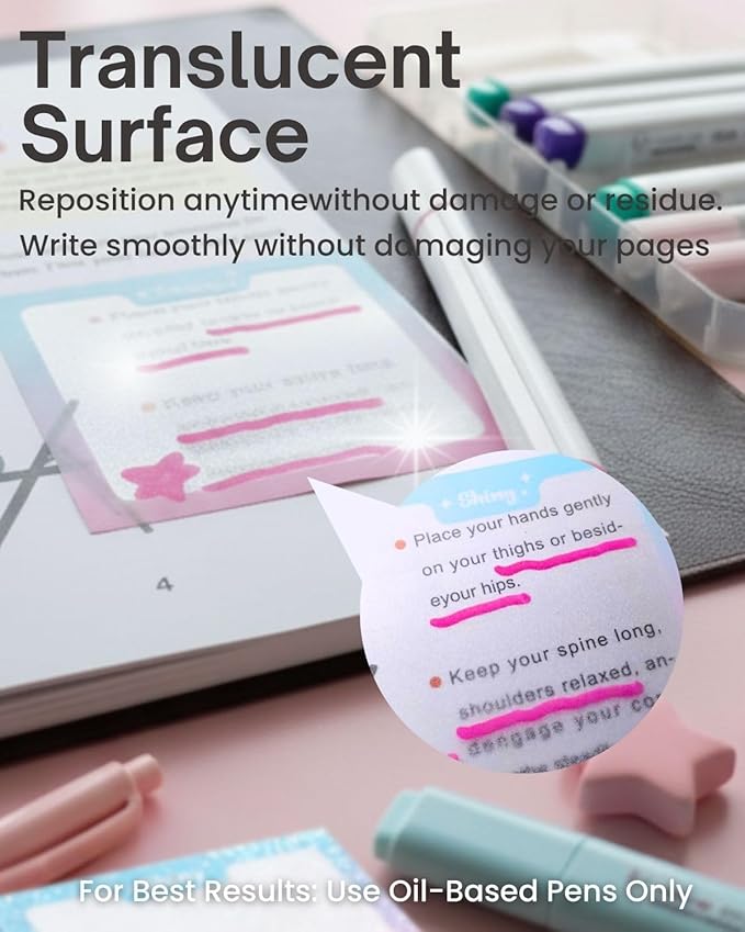 100pcs Glitter Sticky Notes, Transparent Sticky Notes with Pink Blue Iridescent Edge, Cute Self-Adhesive Memo Pads for Office, School & Home Stationery (2 pack-50pcs/1pack)