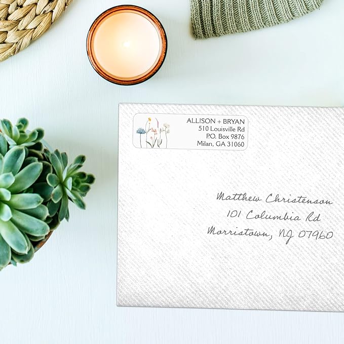 Wildflower Rolled Address Labels / 500 Personalized Return Address Labels/Designer Address Stickers in Elegant Plastic Dispenser