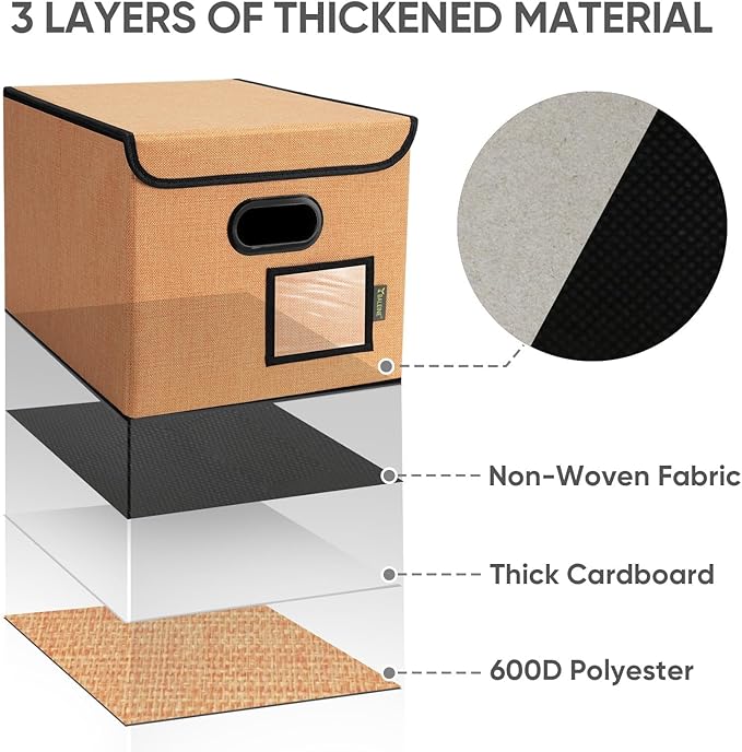 BALEINE File Organizer Box with Lid, Collapsible File Folder Organizer with Plastic Slide, Hanging File Folder Box for Office Document Storage (2 Pack, Orange)