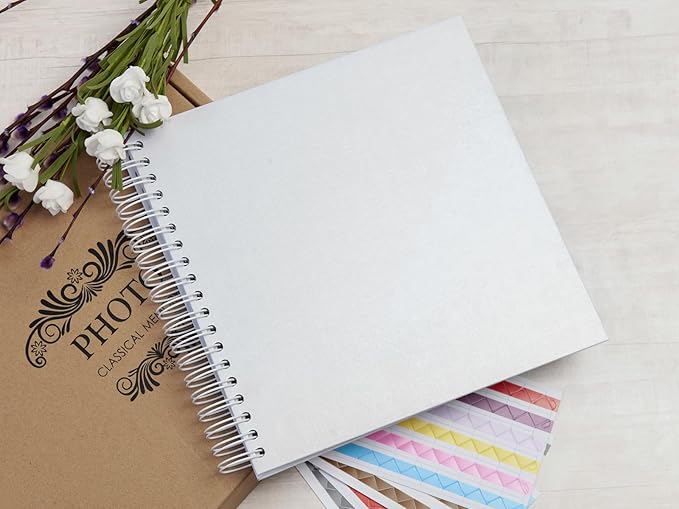 potricher 10 x 10 Inch DIY Scrapbook Photo Album 80 Pages Thick Kraft Blank White Paper Memory Book for Wedding and Anniversary Family (White, 10 Inch)