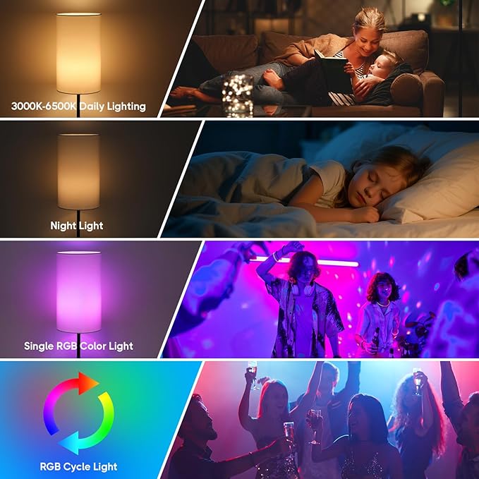 Unicozin 17Inch Table Lamp, 3 CCT 3000K/4500K/6500K & RGB Color Changing, Stepless Dimmable Bedside Lamp for Reading, Ambience Nightstand Light for Home Decor Party, Cream Shade