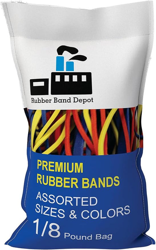 Assorted Color & Size Rubber Bands - Size #54 - Rubber Band Depot - Everyday Bands, Business Rubber Bands - 1/8 Pound Bag