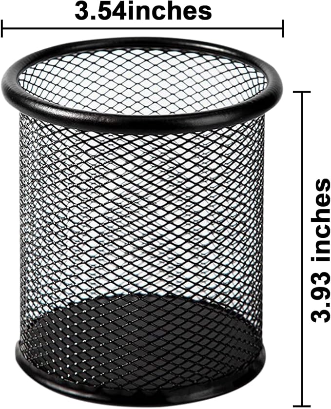 QYH Mesh Pen Cup Metal Pencil Holder for Desk 6 Packs Black Pen Organizer Office 3.54x3.93 Inch